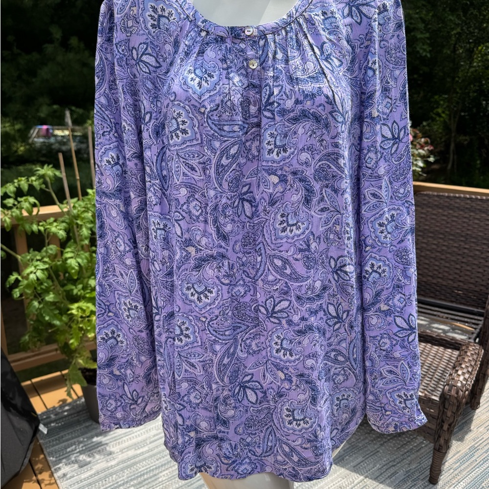 Appleseed Women's Lavender Purple Paisley Long Sleeve Half Button Up Sz Large - Picture 10 of 12
